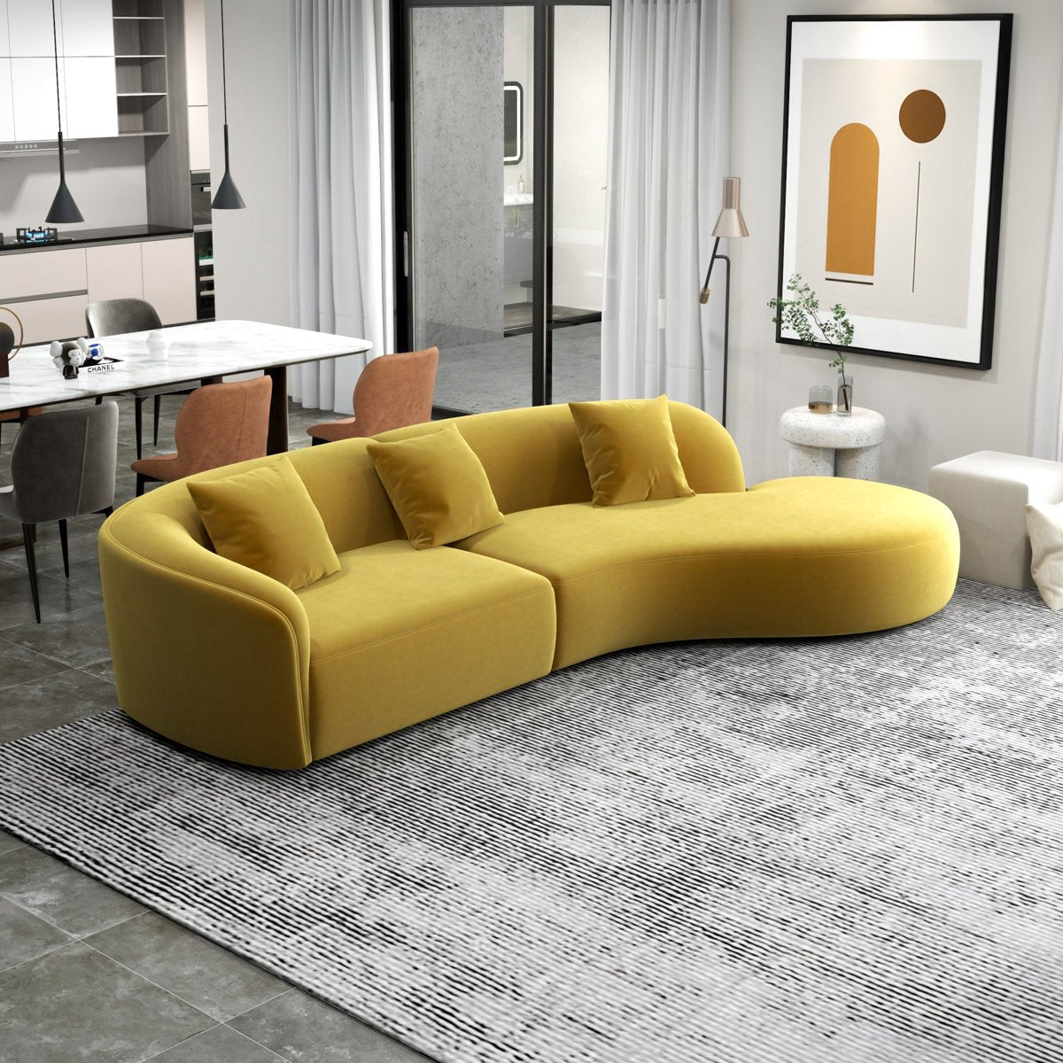 126&quot; Japandi Velvet Curvy Couch - From Where - 