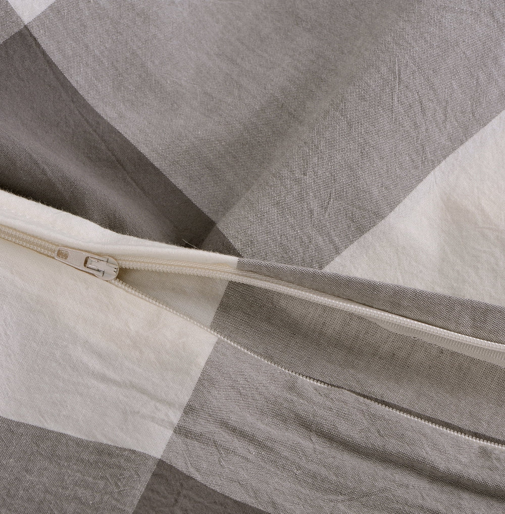 Home Soft Things 3 Piece Washed Cotton Duvet Cover Set - Gingham - Grey - Queen (92" x 90")