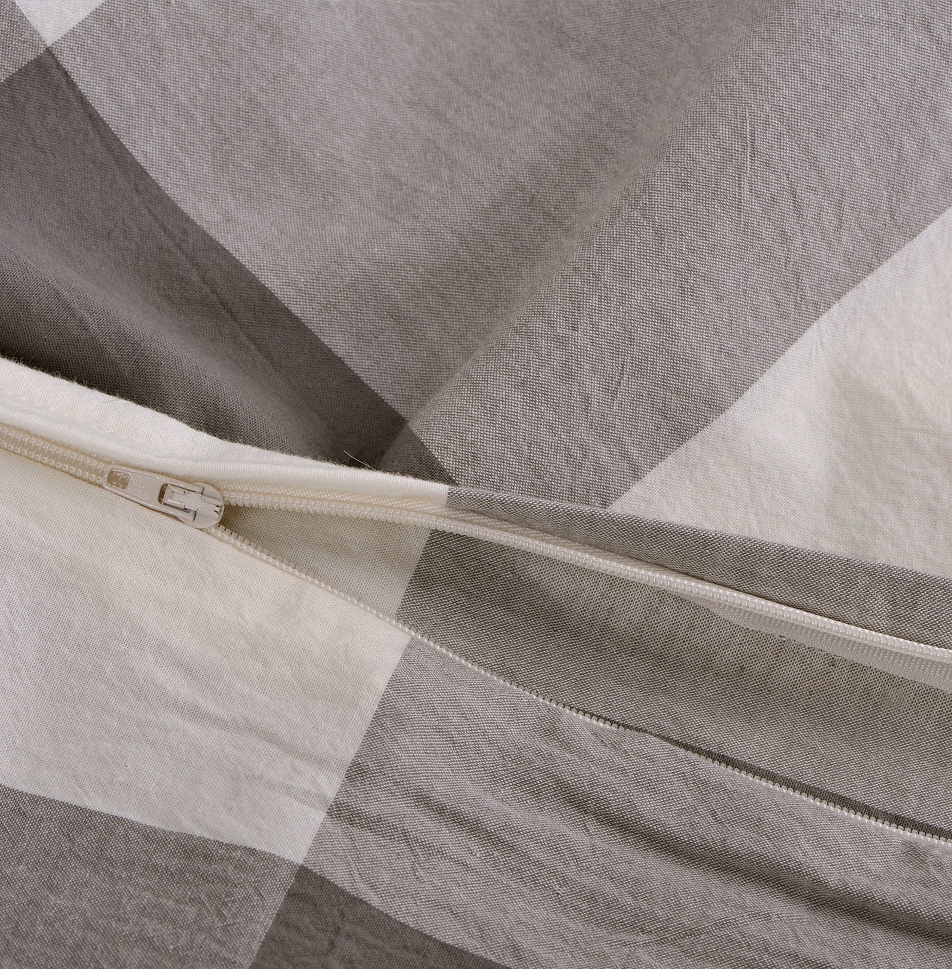 Home Soft Things 3 Piece Washed Cotton Duvet Cover Set - Gingham - Grey - Queen (92" x 90")