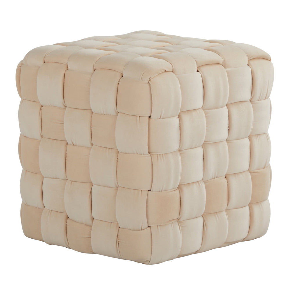 16" Square Ottoman Pouf, Braided Ottoman Pouf, Modern Velvet Footrest Stool for Living Room, Bedroom, Entryway, Cream