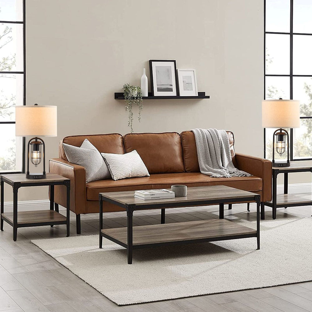 KYRID 21’’ Table Lamps Set of 2 with USB Port and Night Light, Modern Farmhouse Side Table Lamp with White Drum Shade, Painted Bronze Finish (Bulbs Included)