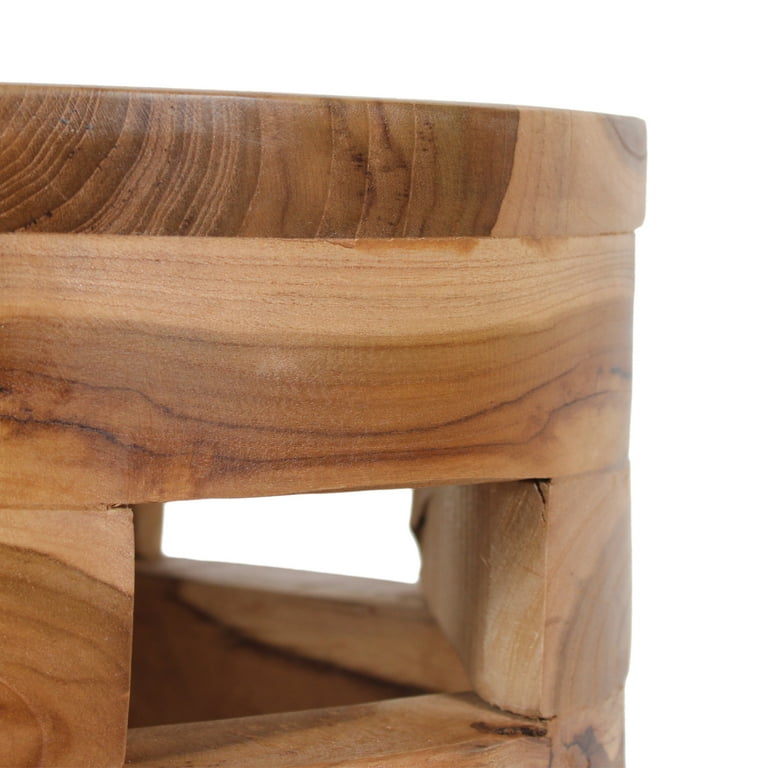 Maeve Open Slat Solid Wood Round Rustic Drum Accent Table by East at Main Natural Brown 12 x18
