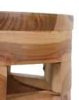 Maeve Open Slat Solid Wood Round Rustic Drum Accent Table by East at Main Natural Brown 12 x18