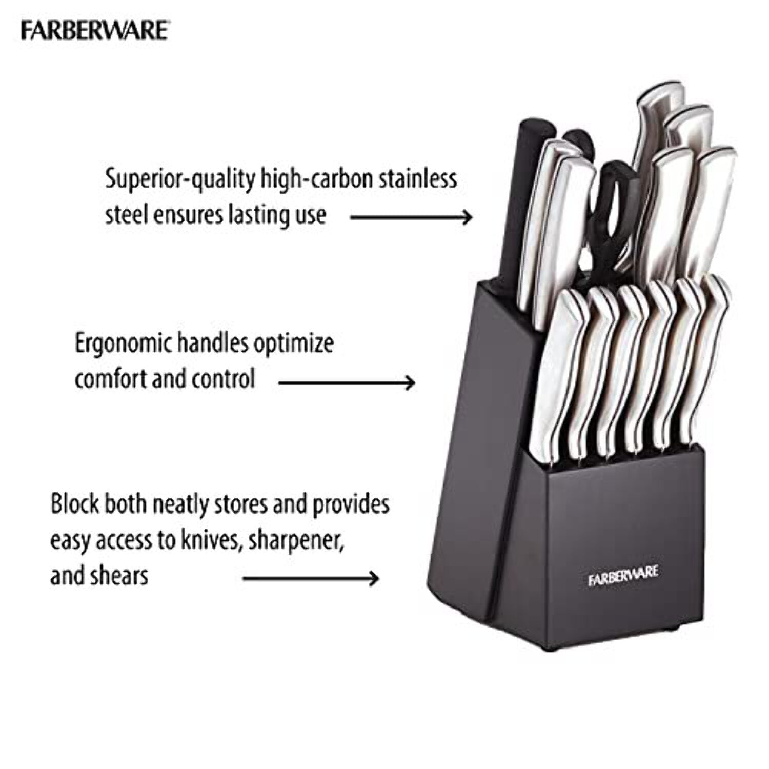 Farberware 15-piece Stamped Stainless Steel Knife Block Set