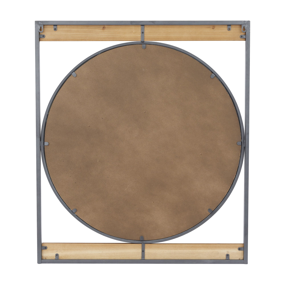 DecMode 30" x 34" Brown Wall Mirror with Wood Accents