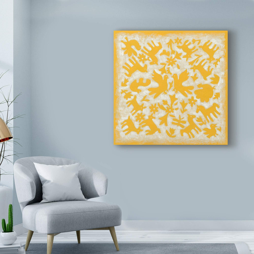 18x18 - Inch Folk Story in Yellow by Chariklia Zarris - From Where - 