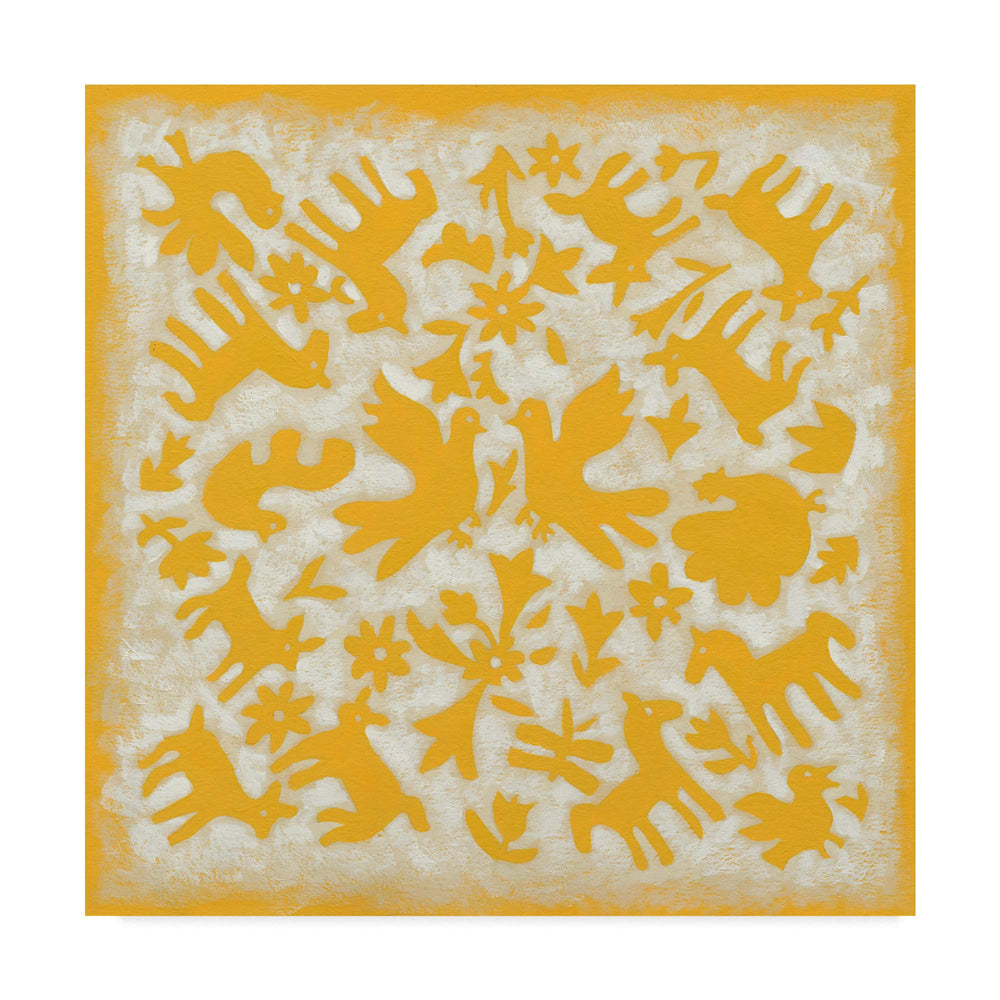 18x18 - Inch Folk Story in Yellow by Chariklia Zarris - From Where - 