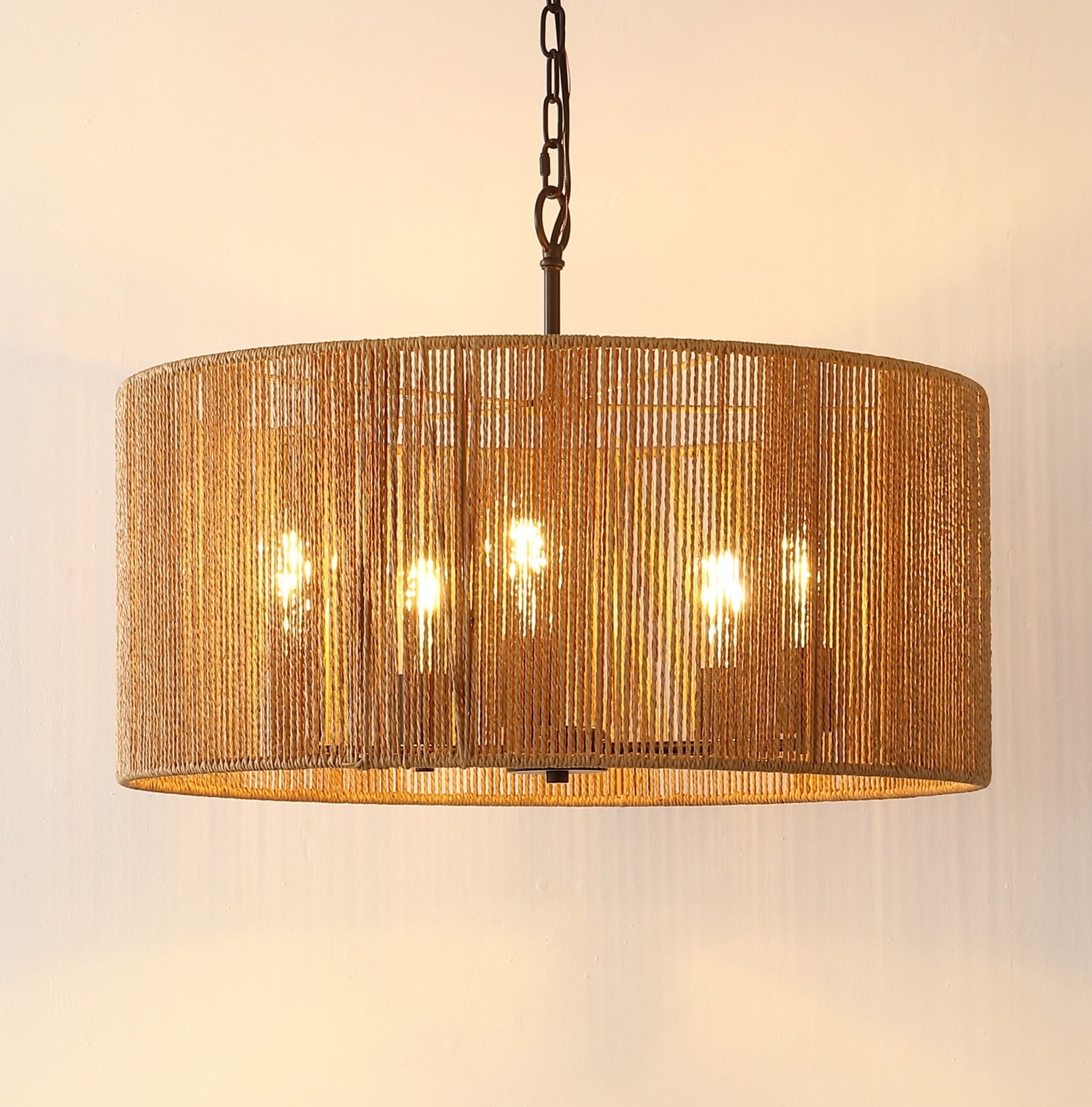 SAFAVIEH Rylumi 5-Light LED Natural Paper Pendant Light with Brown Shade