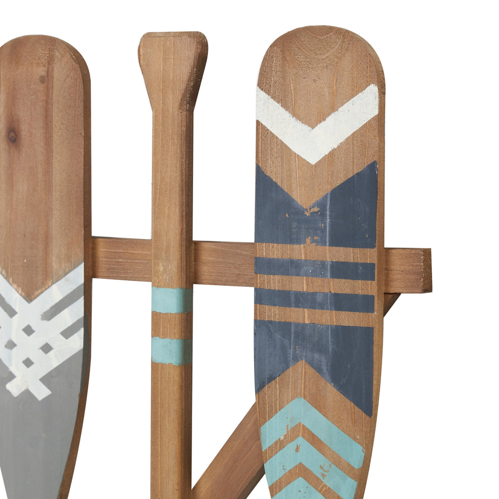 DecMode Blue Wood Novelty Canoe Oar Paddle Wall Decor with Arrow and Stripe Patterns