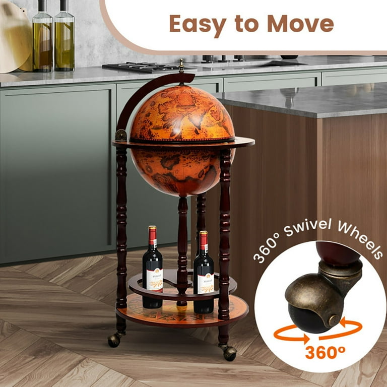 Canddidliike 16th Century Wood Globe Wine Bar Stand, Globe Wine Bar Stand, Liquor Bottle Shelf， Vintage Italian-Inspired Barware