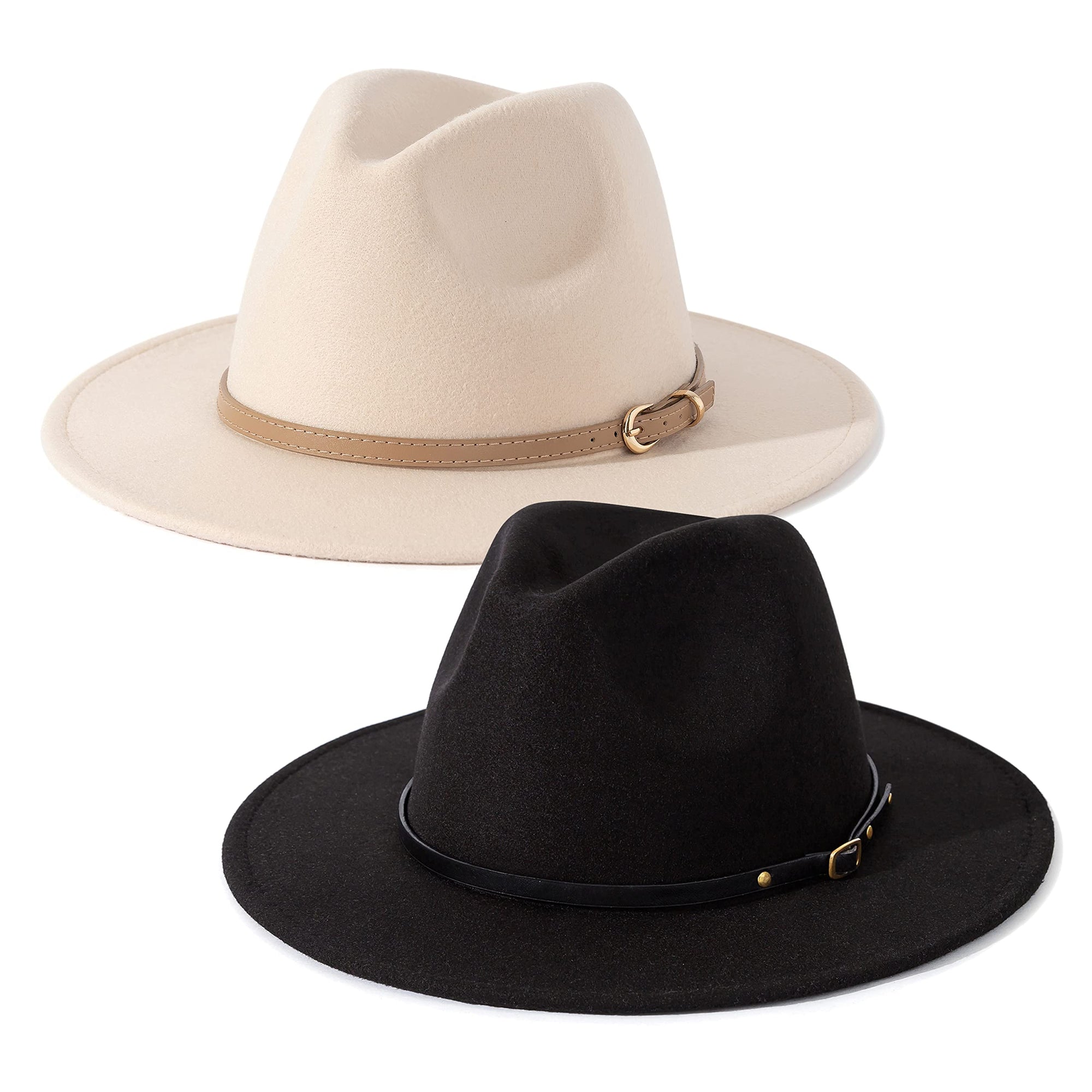 2 Pack Classic Wide Brim Belt Buckle Fedora Hat - From Where - 
