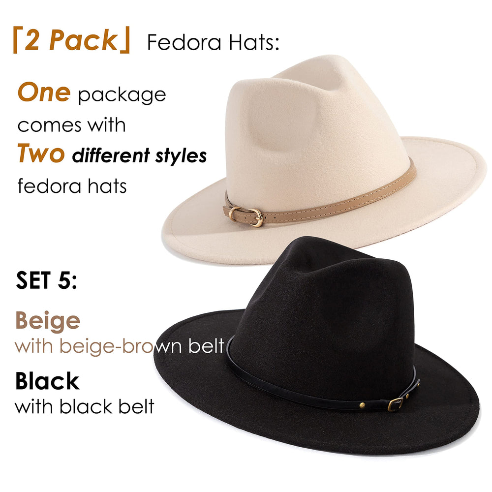 2 Pack Classic Wide Brim Belt Buckle Fedora Hat - From Where - 
