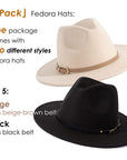 2 Pack Classic Wide Brim Belt Buckle Fedora Hat - From Where - 