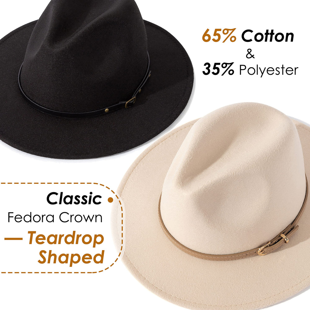 2 Pack Classic Wide Brim Belt Buckle Fedora Hat - From Where - 