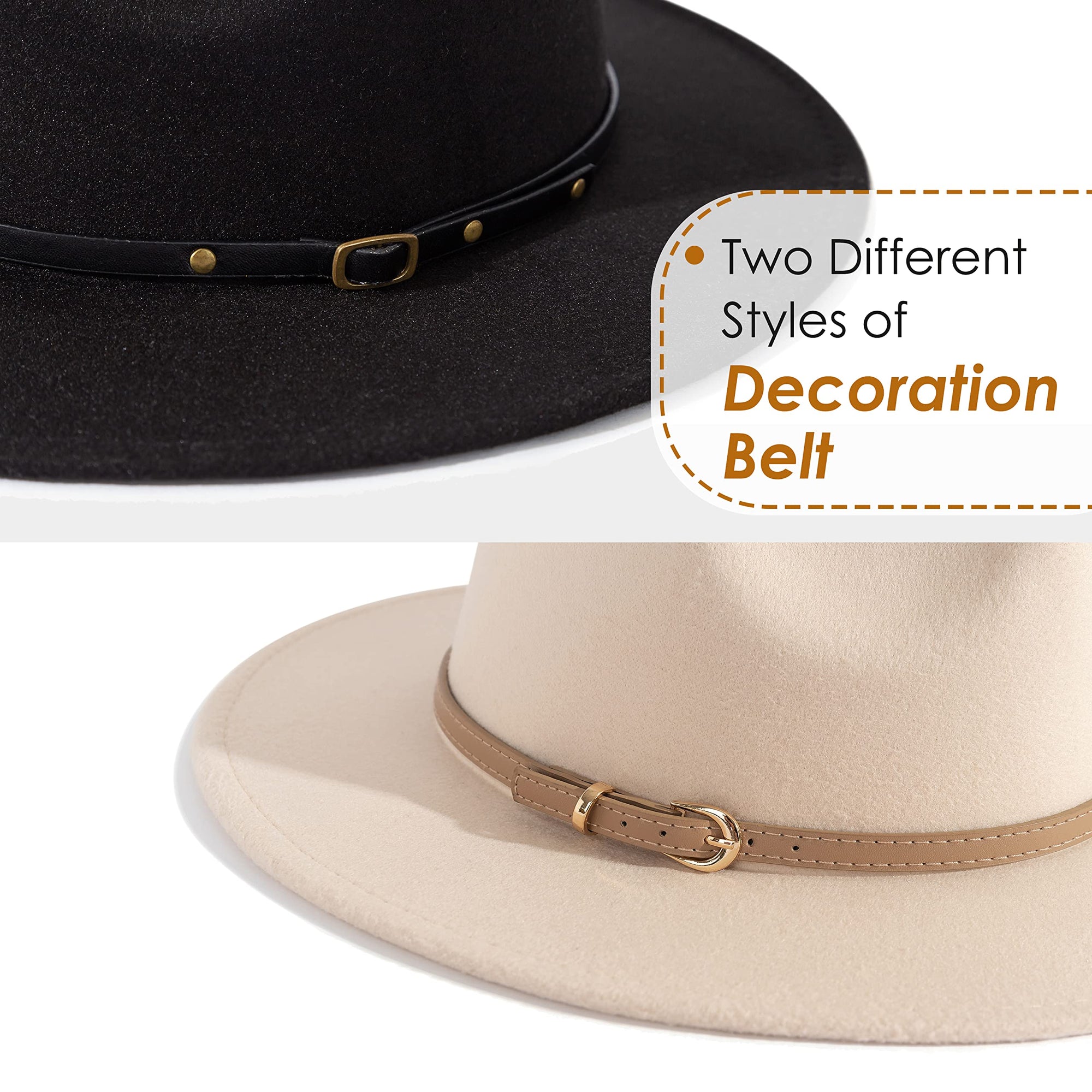 2 Pack Classic Wide Brim Belt Buckle Fedora Hat - From Where - 