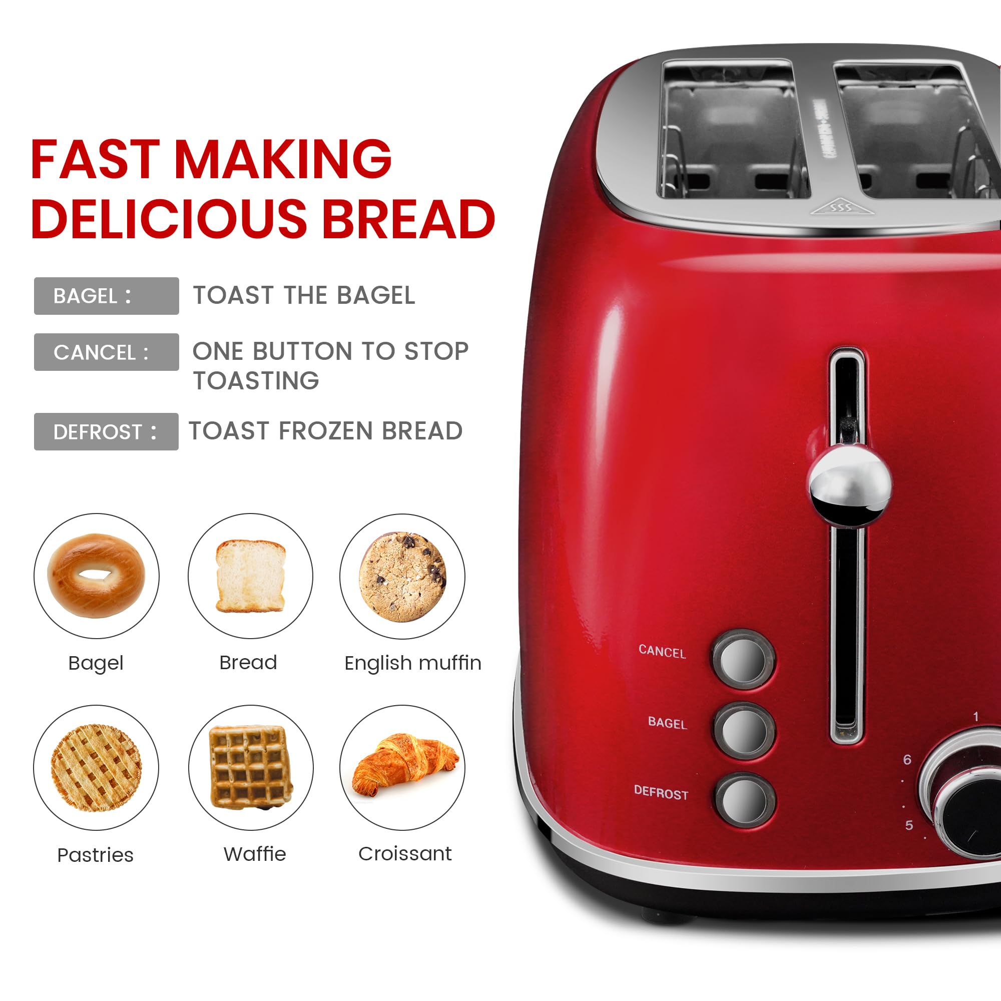 2 Slice Toaster Retro Stainless Steel with Bagel - From Where - 