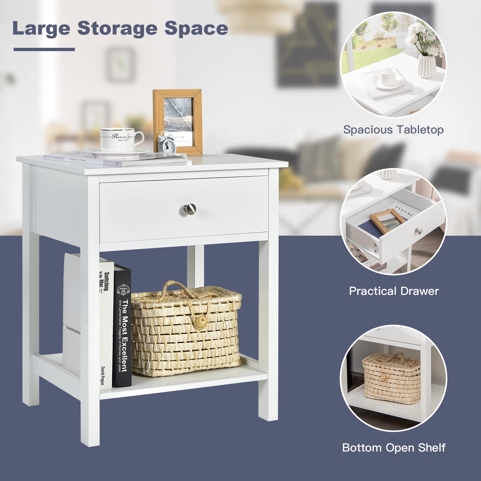 2 - Tier Bedside Table with Drawer - From Where - 