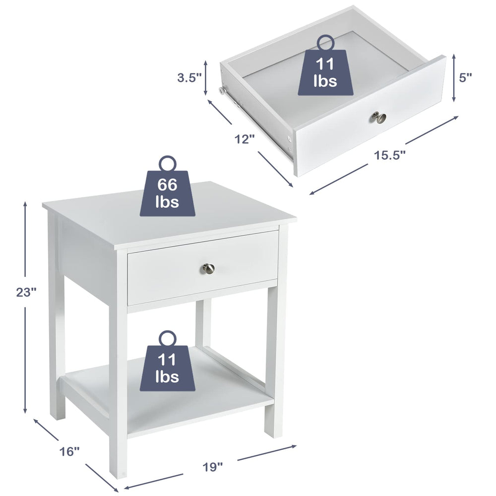 2 - Tier Bedside Table with Drawer - From Where - 