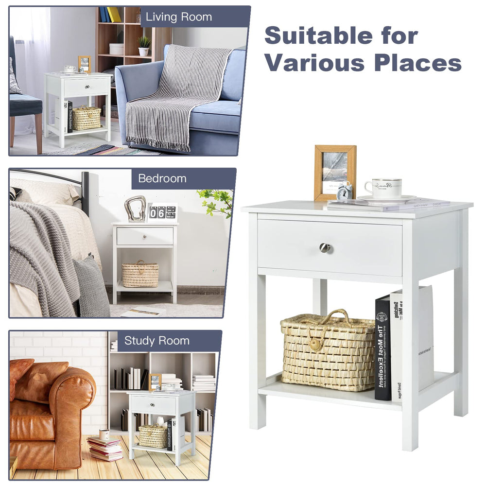 2 - Tier Bedside Table with Drawer - From Where - 