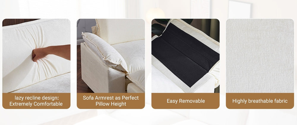 Ktaxon 120" W Sectional Sofa L Shaped Couch with Chaise Living Room Sleeper Set, 3 Seats with Chenille and Double Layer Cushions Beige