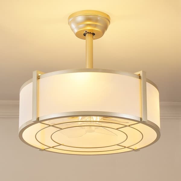20&quot; Modern Fabric Caged Ceiling Fan Chandelier with Remote - Gold - 4-Light