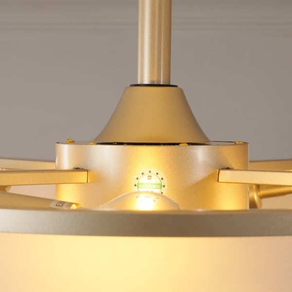 20&quot; Modern Fabric Caged Ceiling Fan Chandelier with Remote - Gold - 4-Light