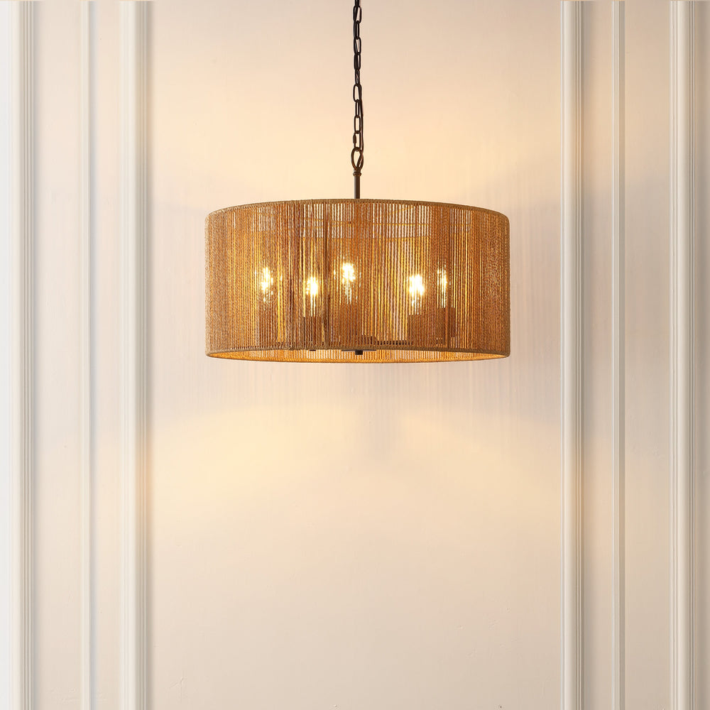 SAFAVIEH Rylumi 5-Light LED Natural Paper Pendant Light with Brown Shade