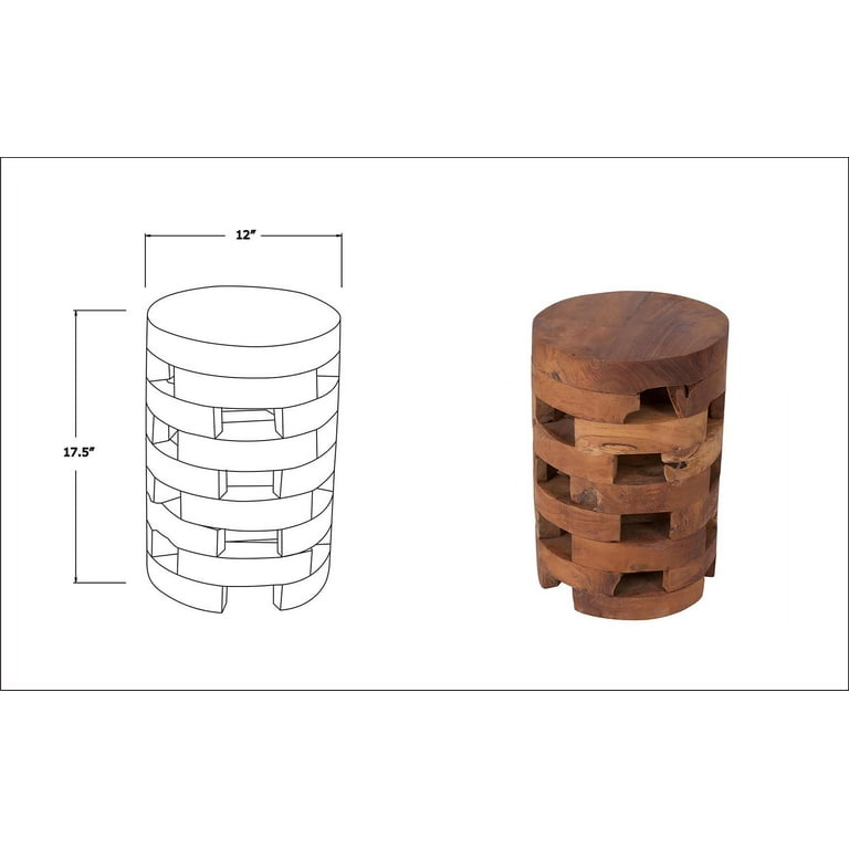 Maeve Open Slat Solid Wood Round Rustic Drum Accent Table by East at Main Natural Brown 12 x18