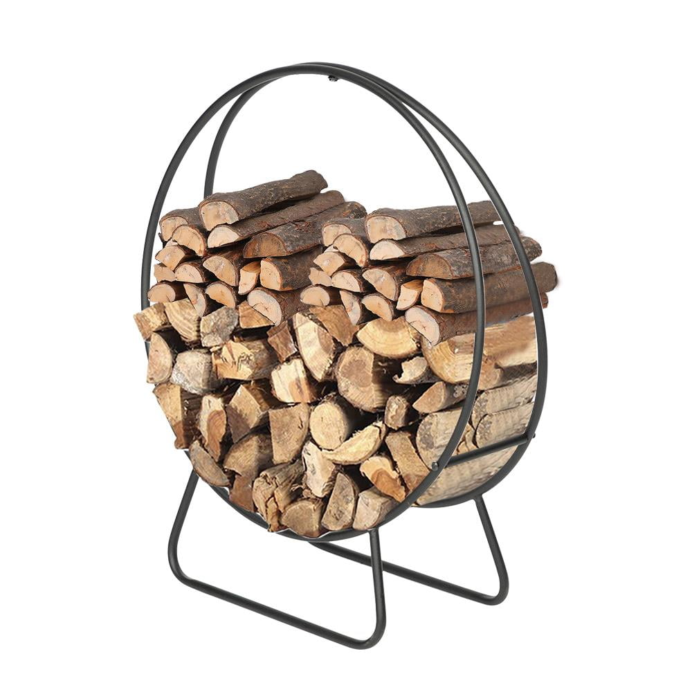 Sunnydaze Modern Tubular Steel Firewood Hoop Log Rack, Indoor Outdoor
