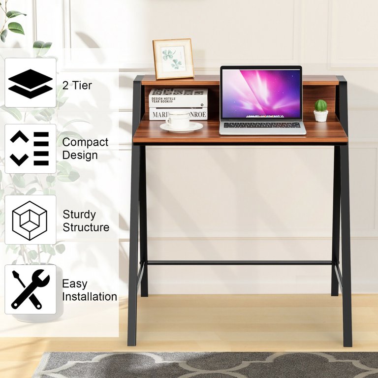 Costway 2 Tier Computer Desk PC Laptop Table Study Writing Home Office Workstation