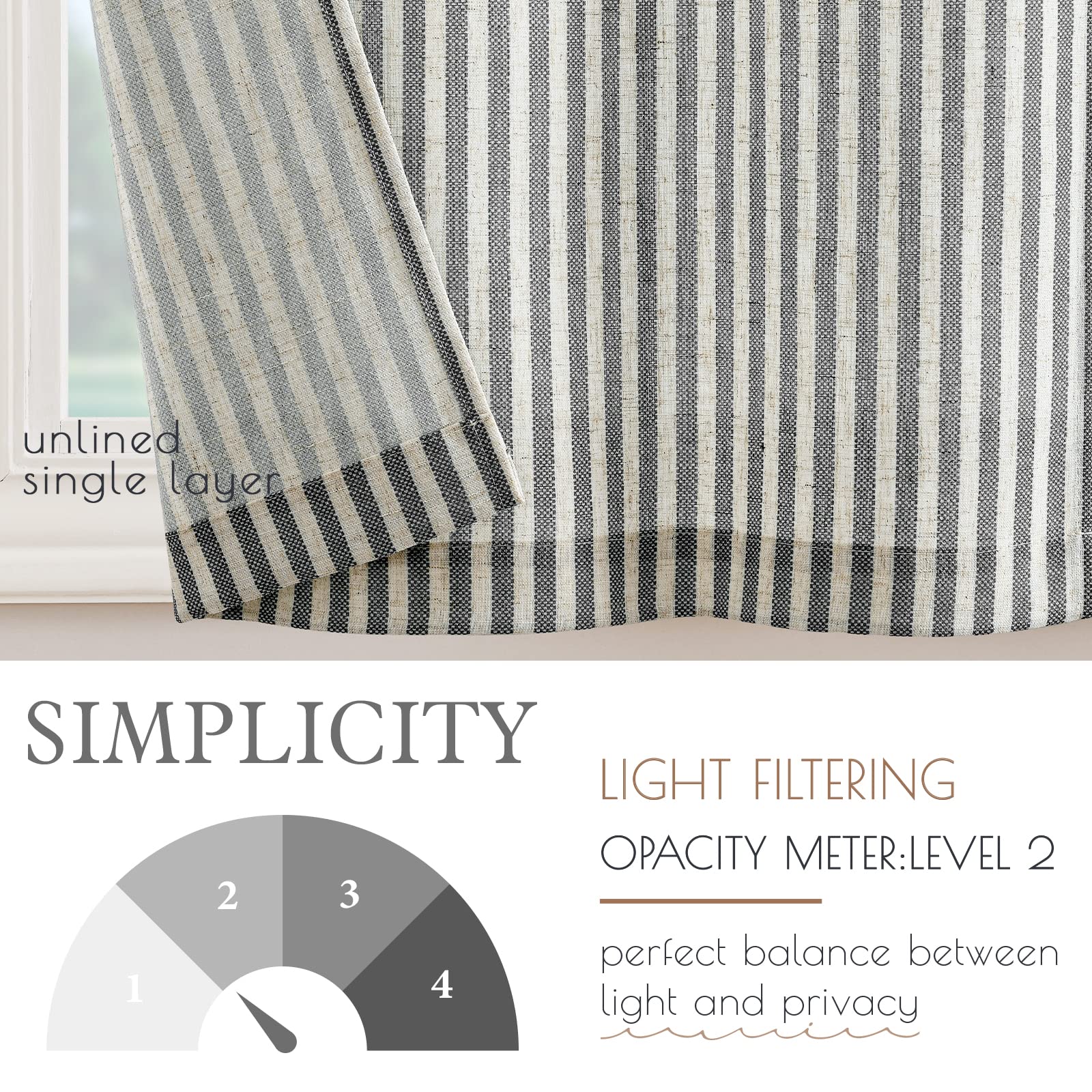 24" Striped Linen Kitchen Curtains - From Where - 