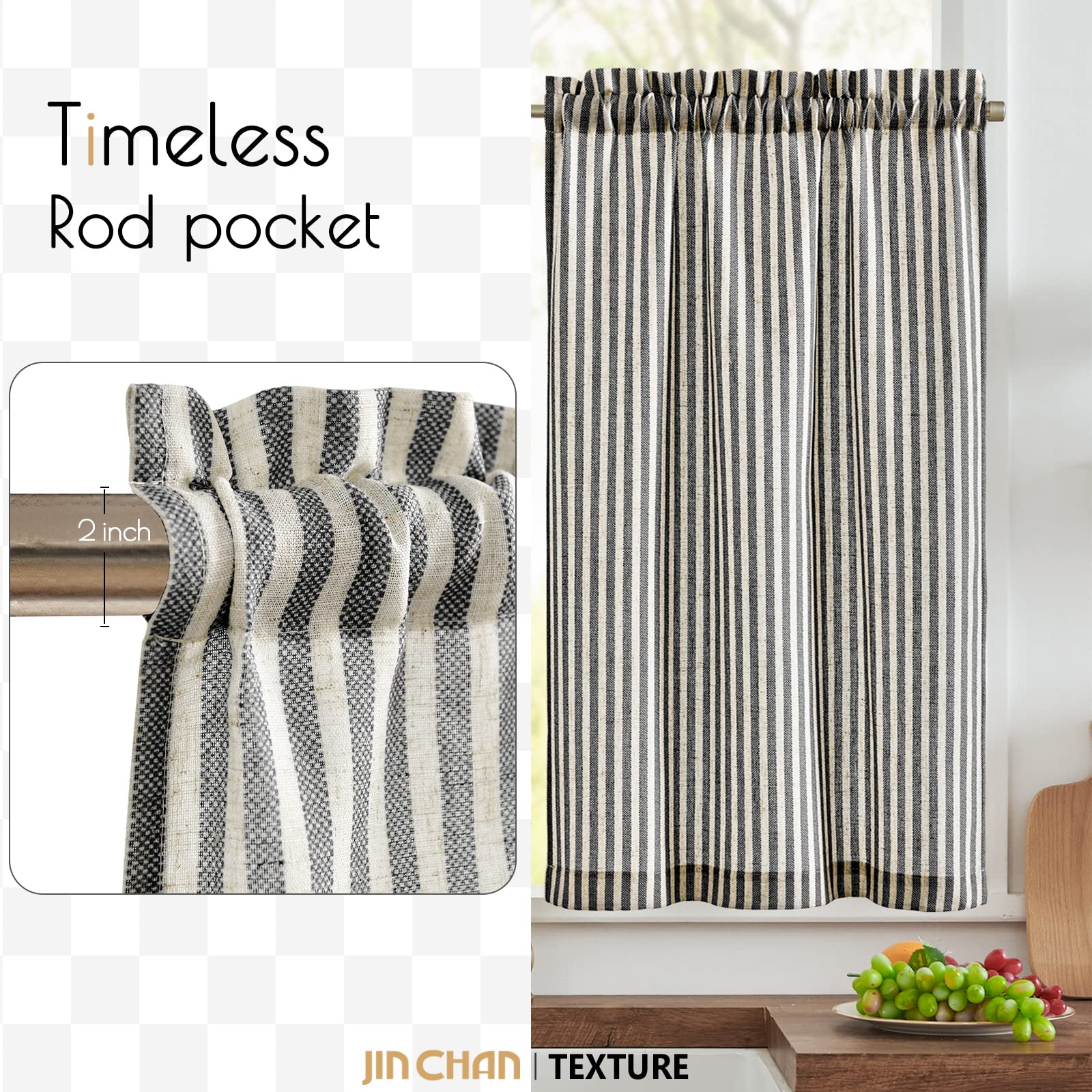 24" Striped Linen Kitchen Curtains - From Where - 
