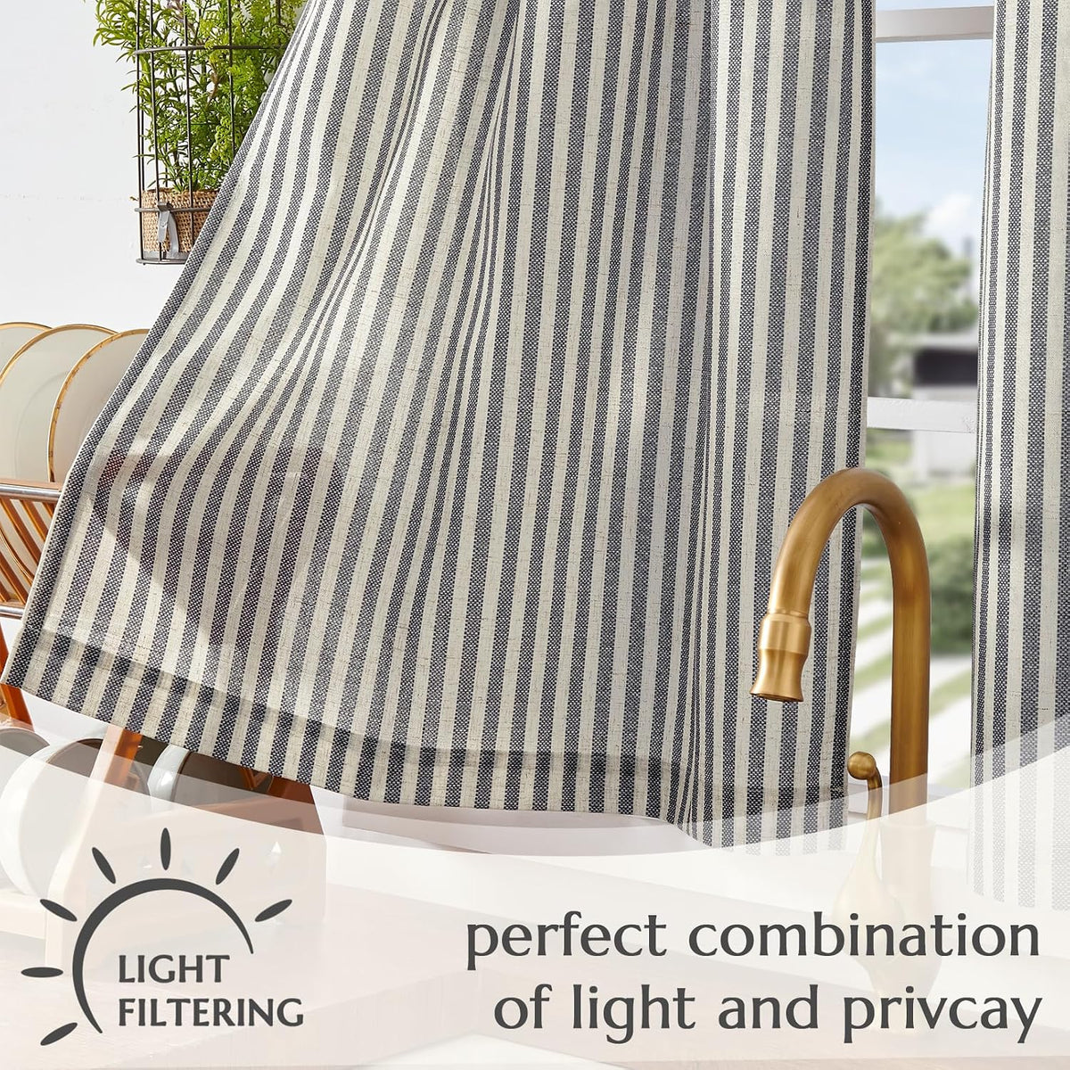 24" Striped Linen Kitchen Curtains - From Where Finds -