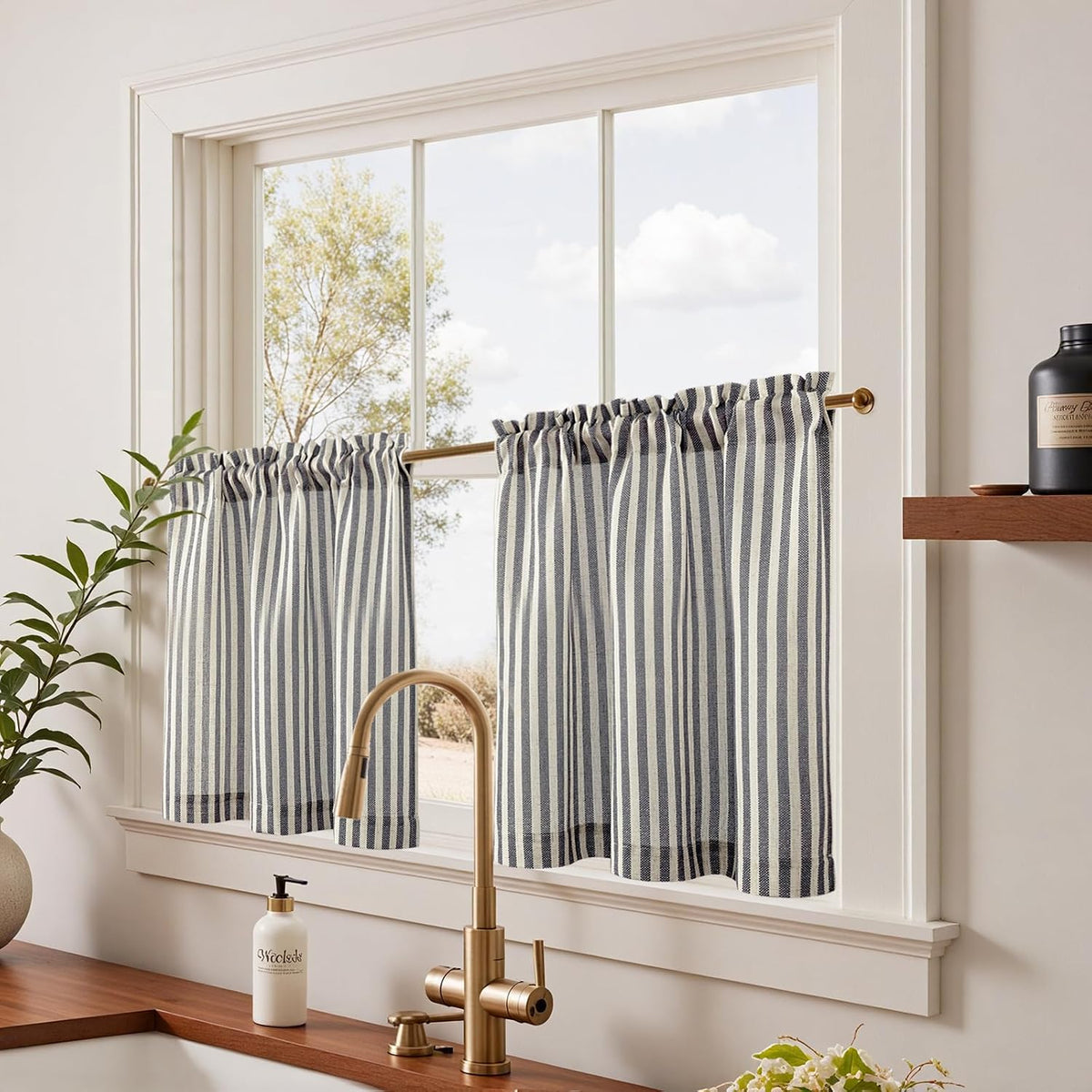 24" Striped Linen Kitchen Curtains - From Where Finds -