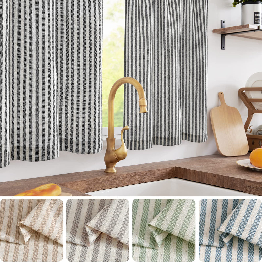 24&quot; Striped Linen Kitchen Curtains - From Where - 