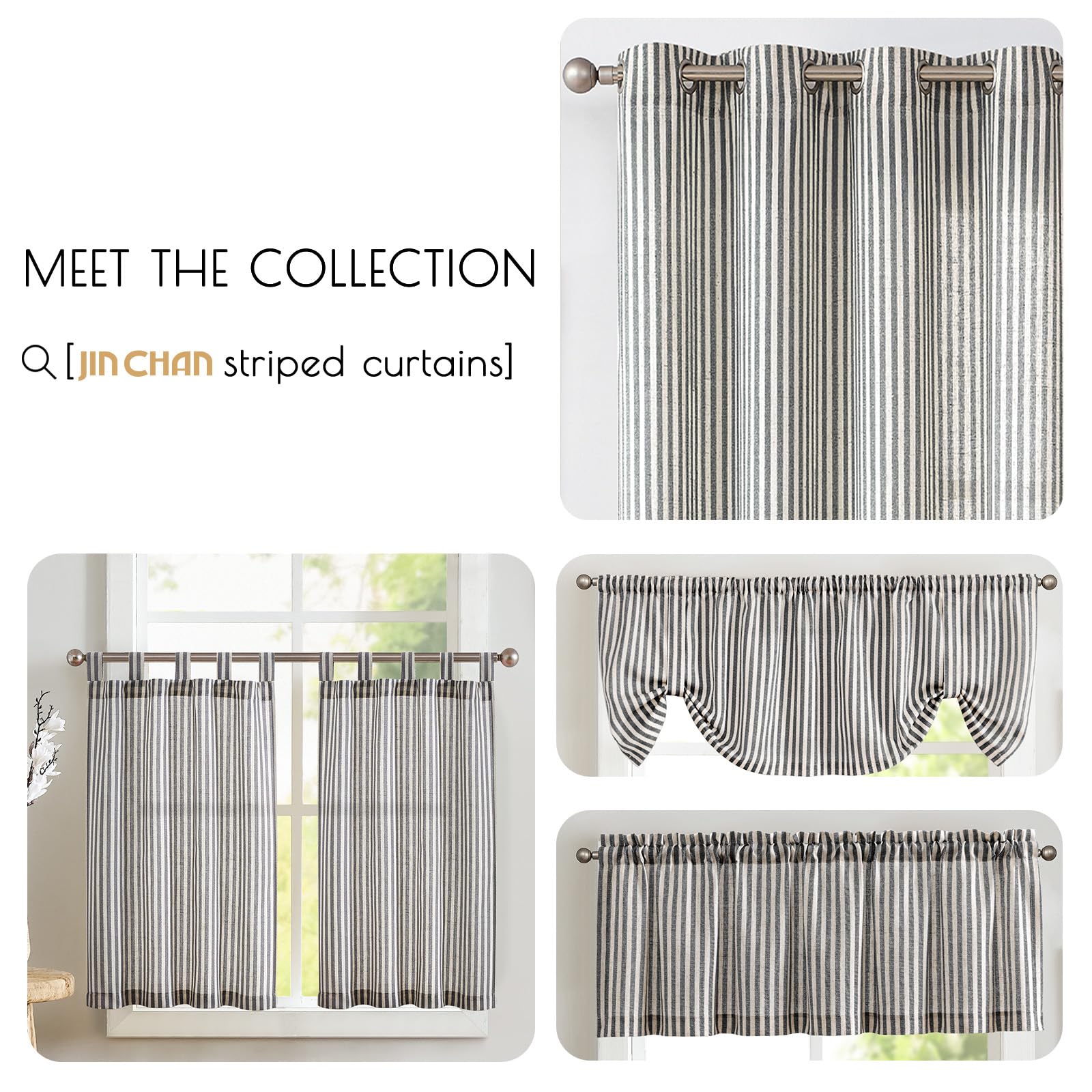 24" Striped Linen Kitchen Curtains - From Where - 
