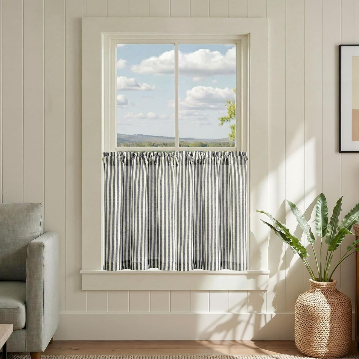 24" Striped Linen Kitchen Curtains - From Where Finds -