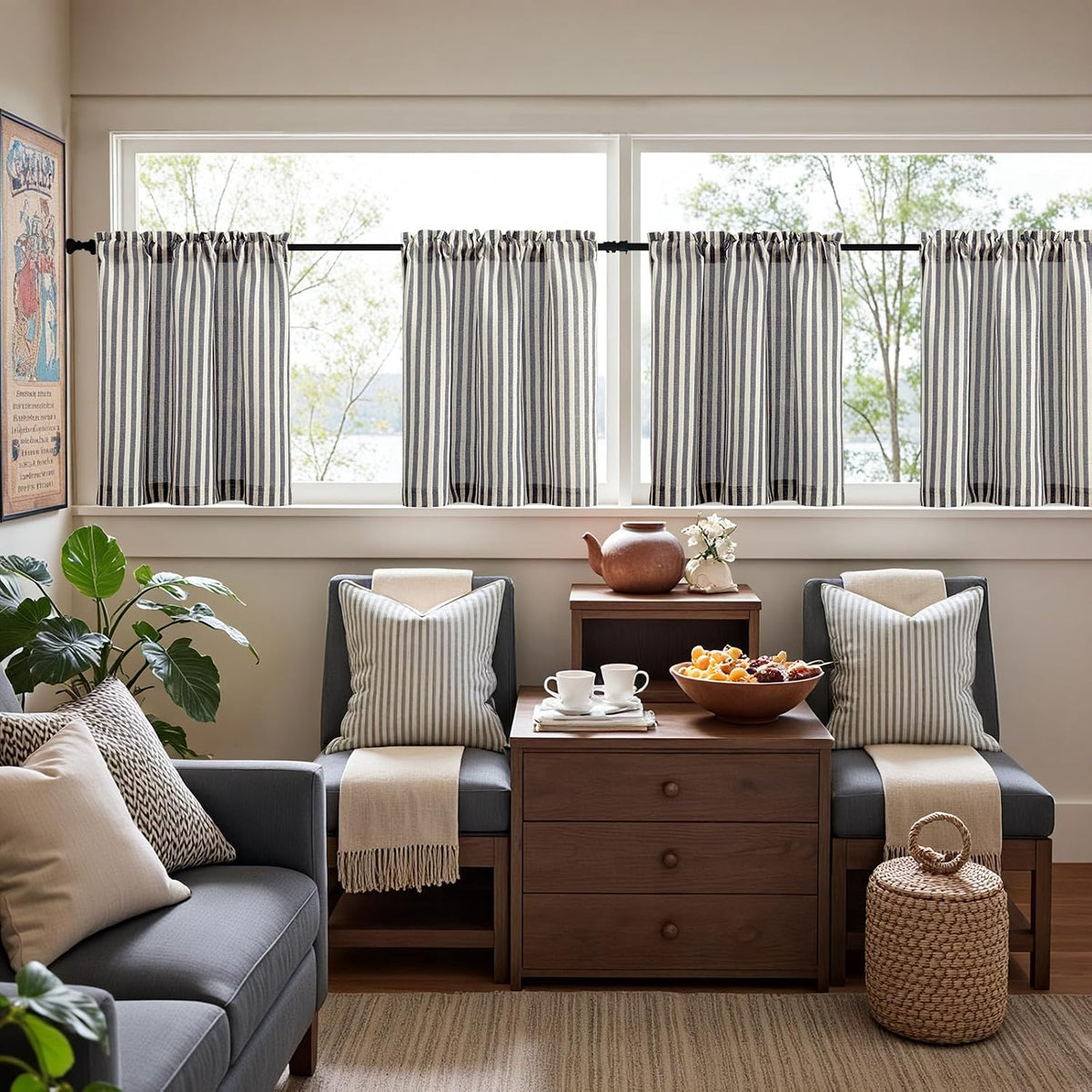 24" Striped Linen Kitchen Curtains - From Where Finds -