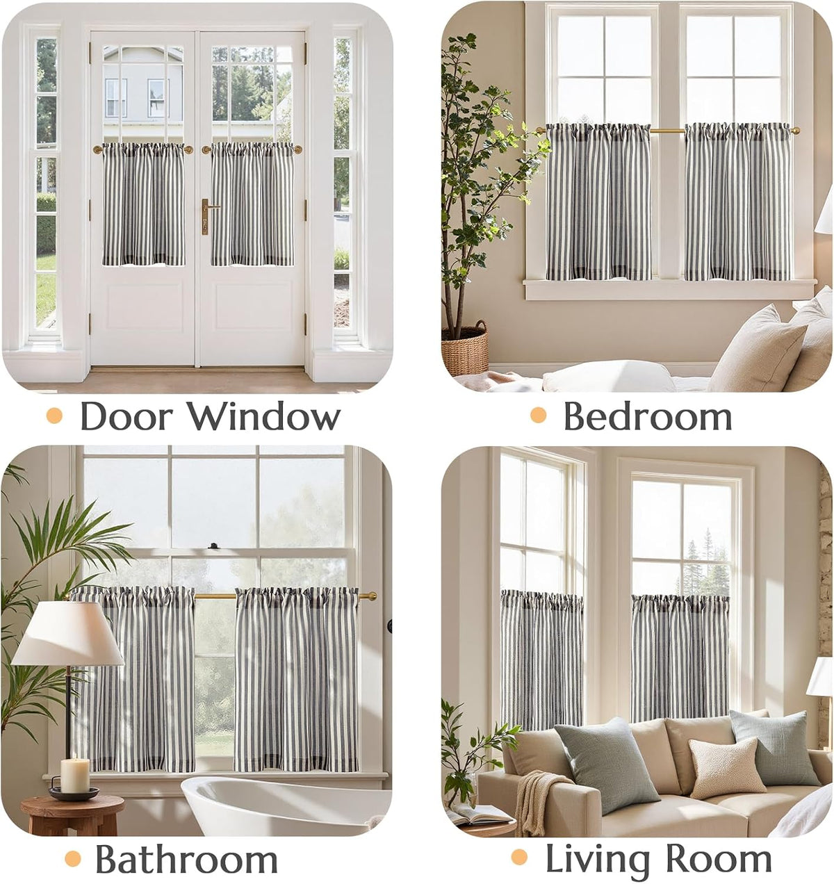 24" Striped Linen Kitchen Curtains - From Where Finds -