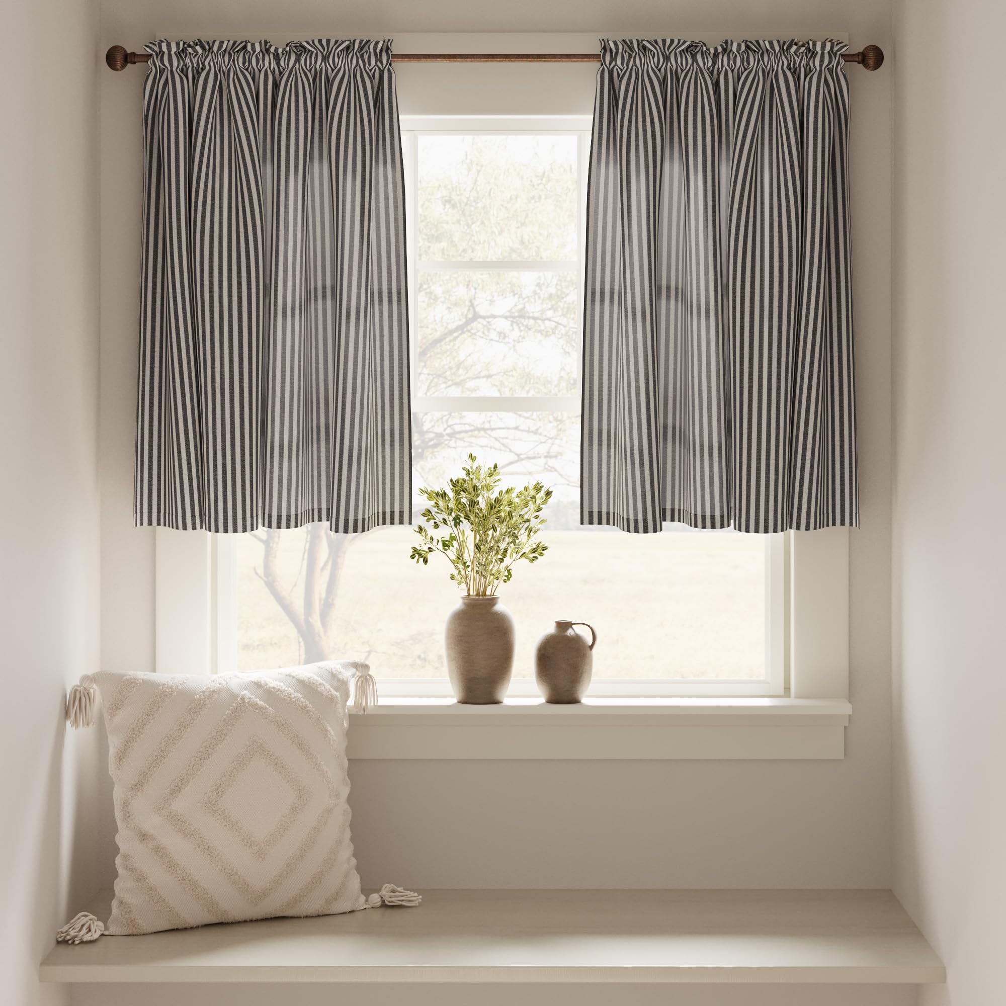 24" Striped Linen Kitchen Curtains - From Where - 