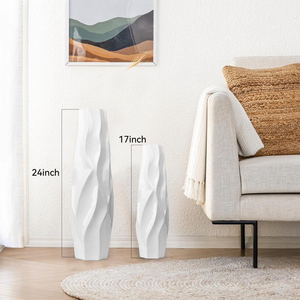 24" White Ceramic Floor Flower Vase - From Where - 