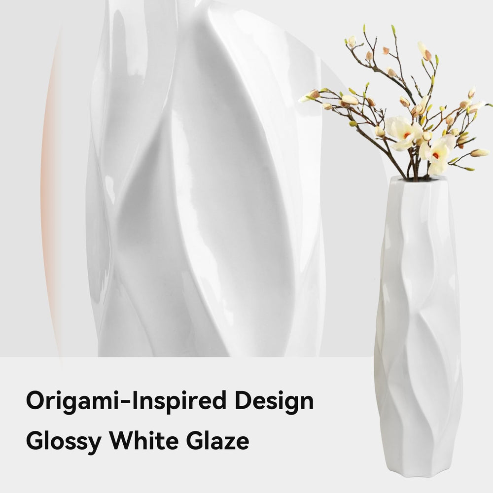 24" White Ceramic Floor Flower Vase - From Where - 