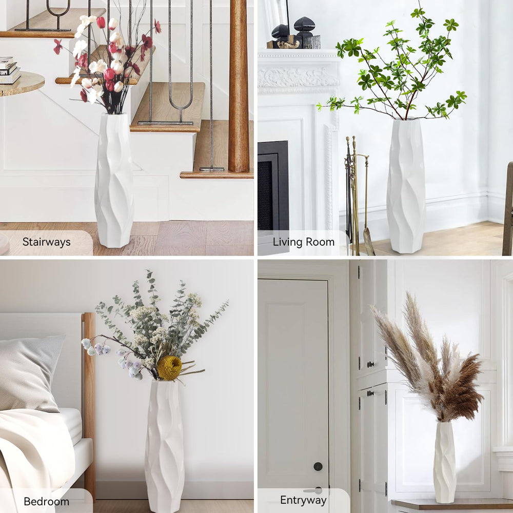 24" White Ceramic Floor Flower Vase - From Where - 