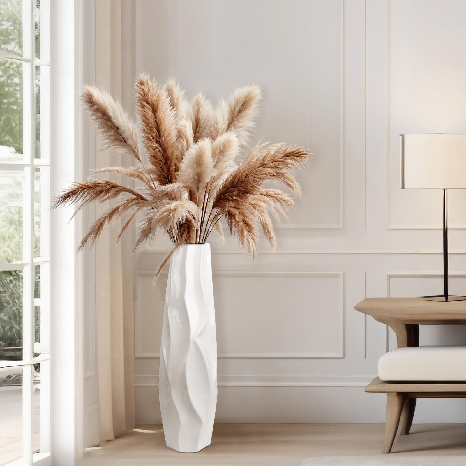 24&quot; White Ceramic Floor Flower Vase - From Where - 