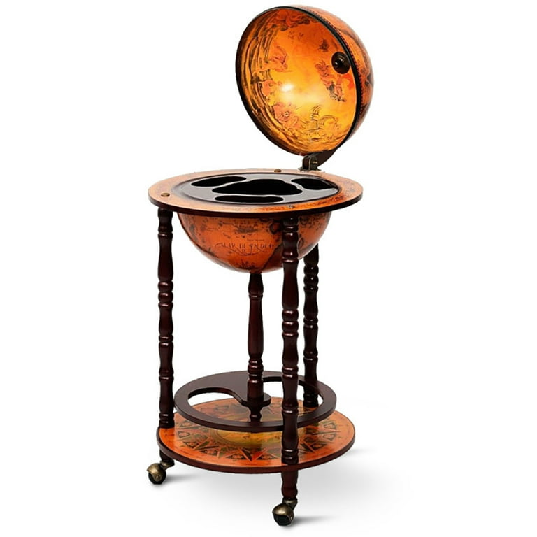 Canddidliike 16th Century Wood Globe Wine Bar Stand, Globe Wine Bar Stand, Liquor Bottle Shelf， Vintage Italian-Inspired Barware