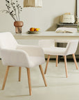 Modern Dining Chairs Kitchen Chair Accent Chair for Living Dining Room Arm Chairs Club Guest with Solid Wood Legs(Set of 1, Wool White)