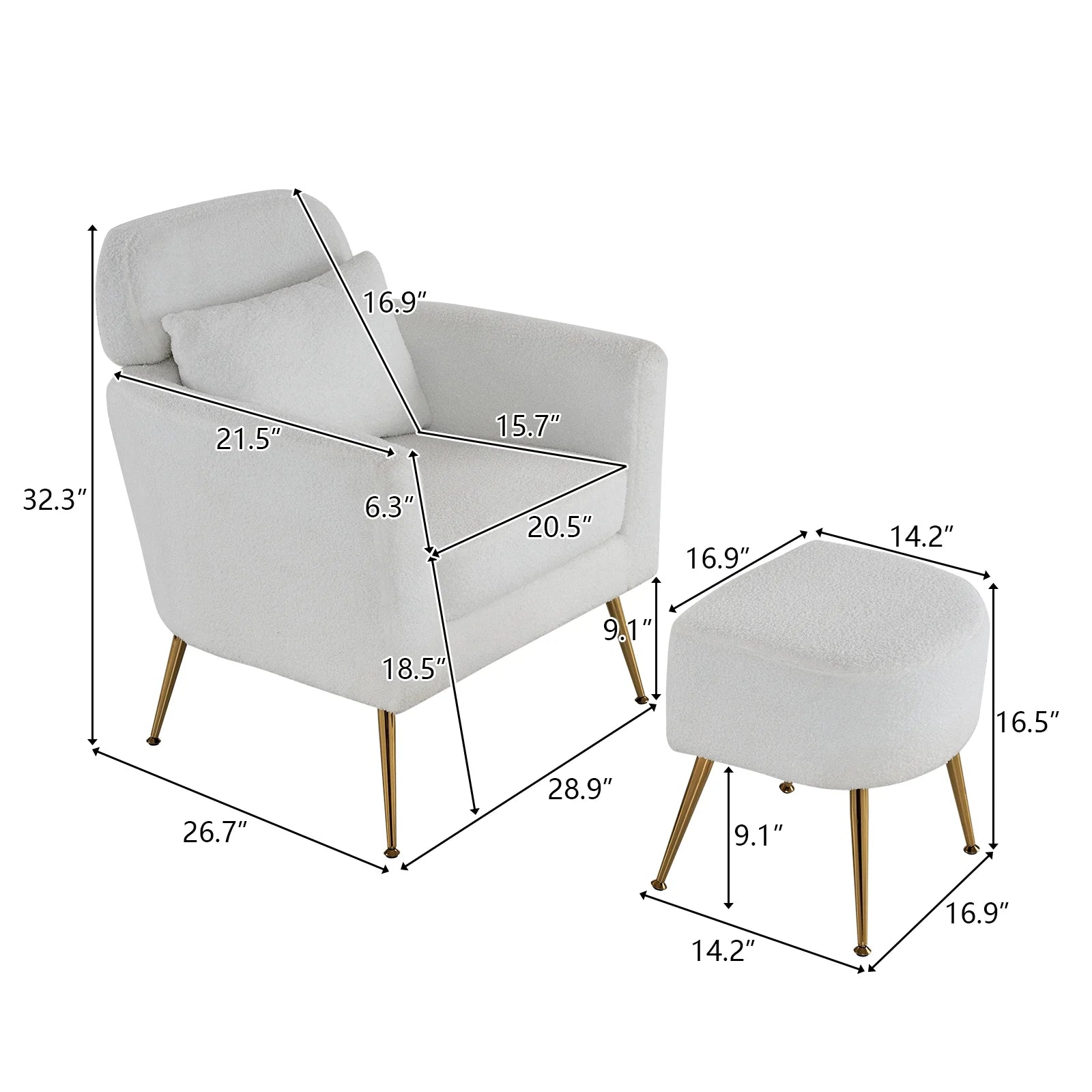 Teddy Fabric Upholstered Single Sofa with Ottoman