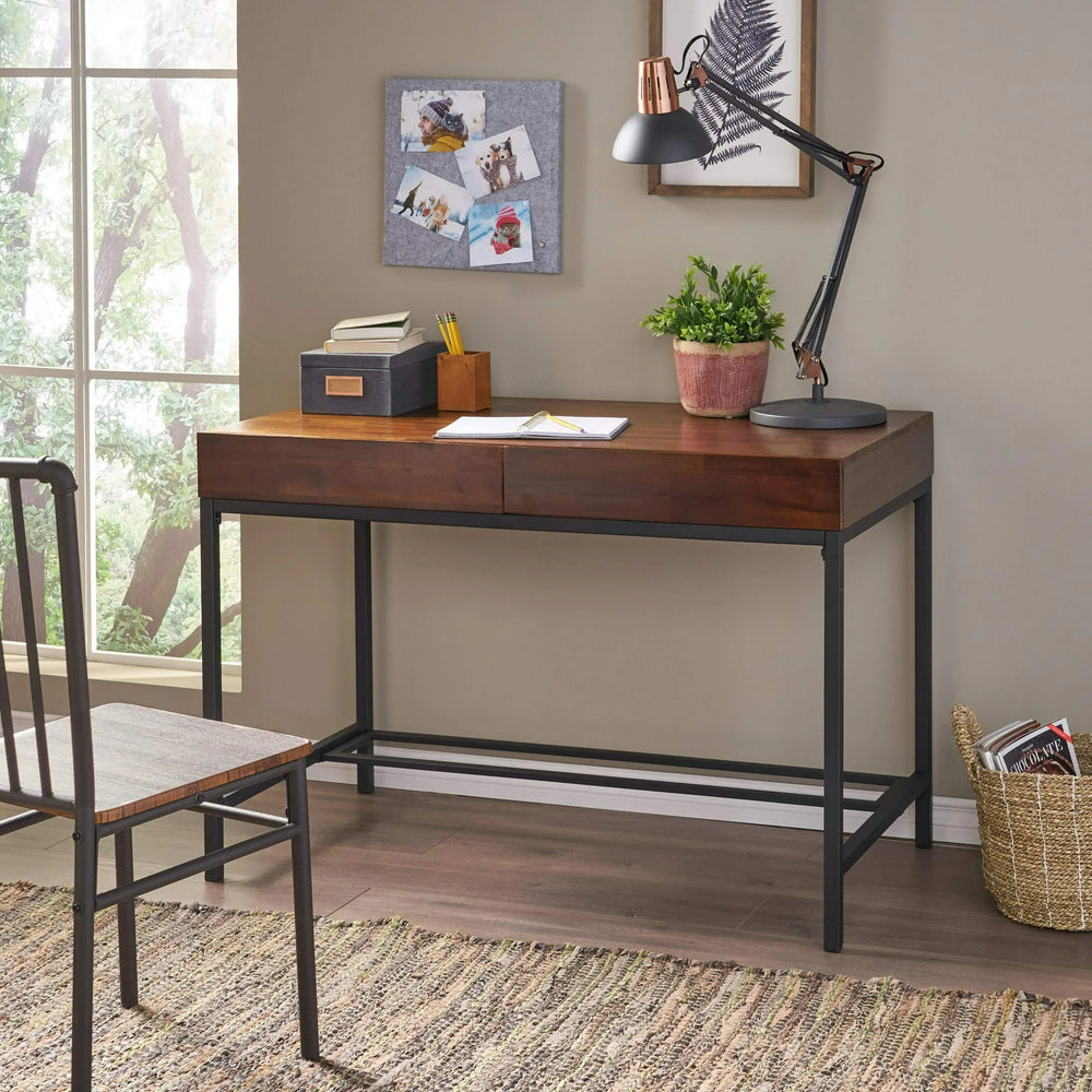 Industrial Acacia Wood Storage Desk