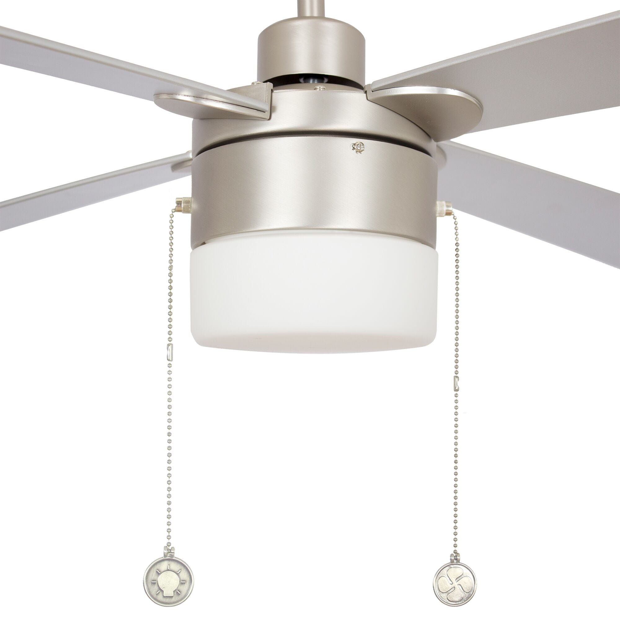 52" 4 Blade Indoor Ceiling Fan with Pull Chain, Light Kit, Silver Finish, and Reversible Motor