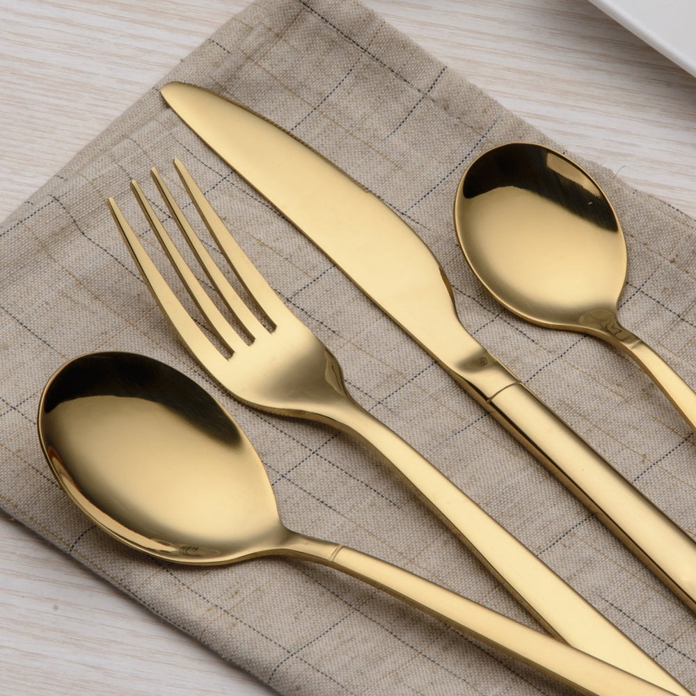 20 Pieces Gold Plated Stainless Steel Flatware Set, Sliverware Cutlery Set Service for 4, Mirror Polished